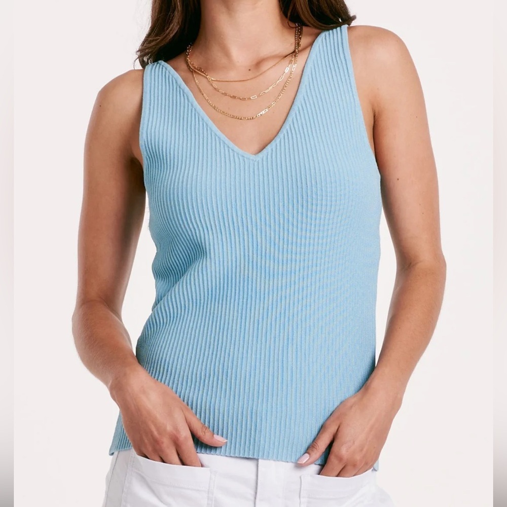 Another Love Blue Ribbed Fitted Tank Top